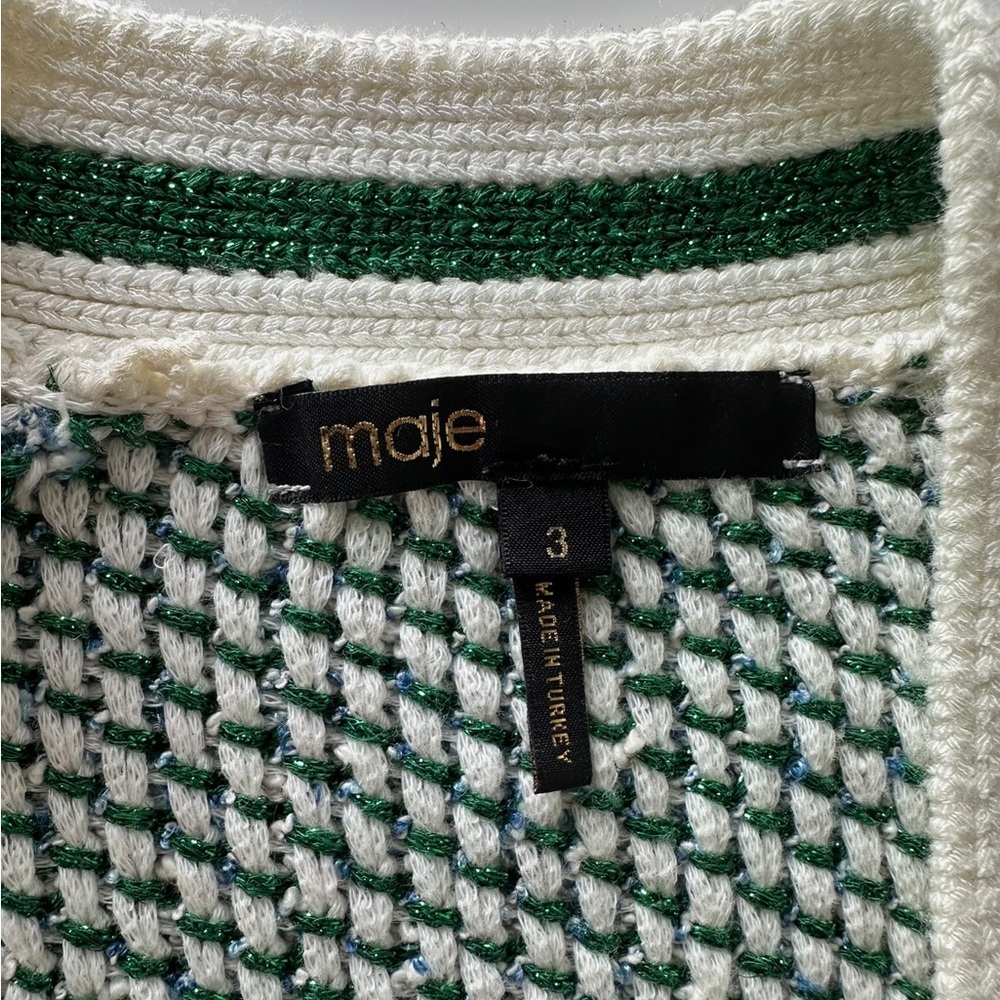 Maje Maitresse Metallic Green Threaded Cardigan with Gold Accents - Picture 4 of 10